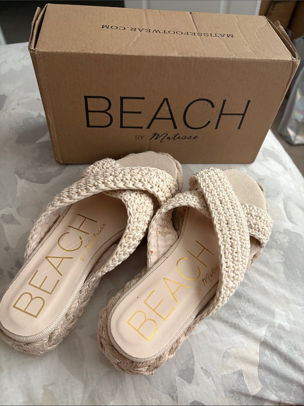 Beach by Matisse Crochet Crossover Slide Sandals in Cream